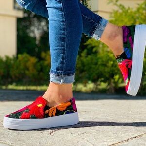 Embroidered Floral Slip-On Sneakers